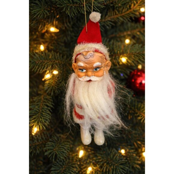 MCM Other - MCM Santa Claus Ornament Rubber Face Felt Spun Cotton Beard White Boots 7 Inch